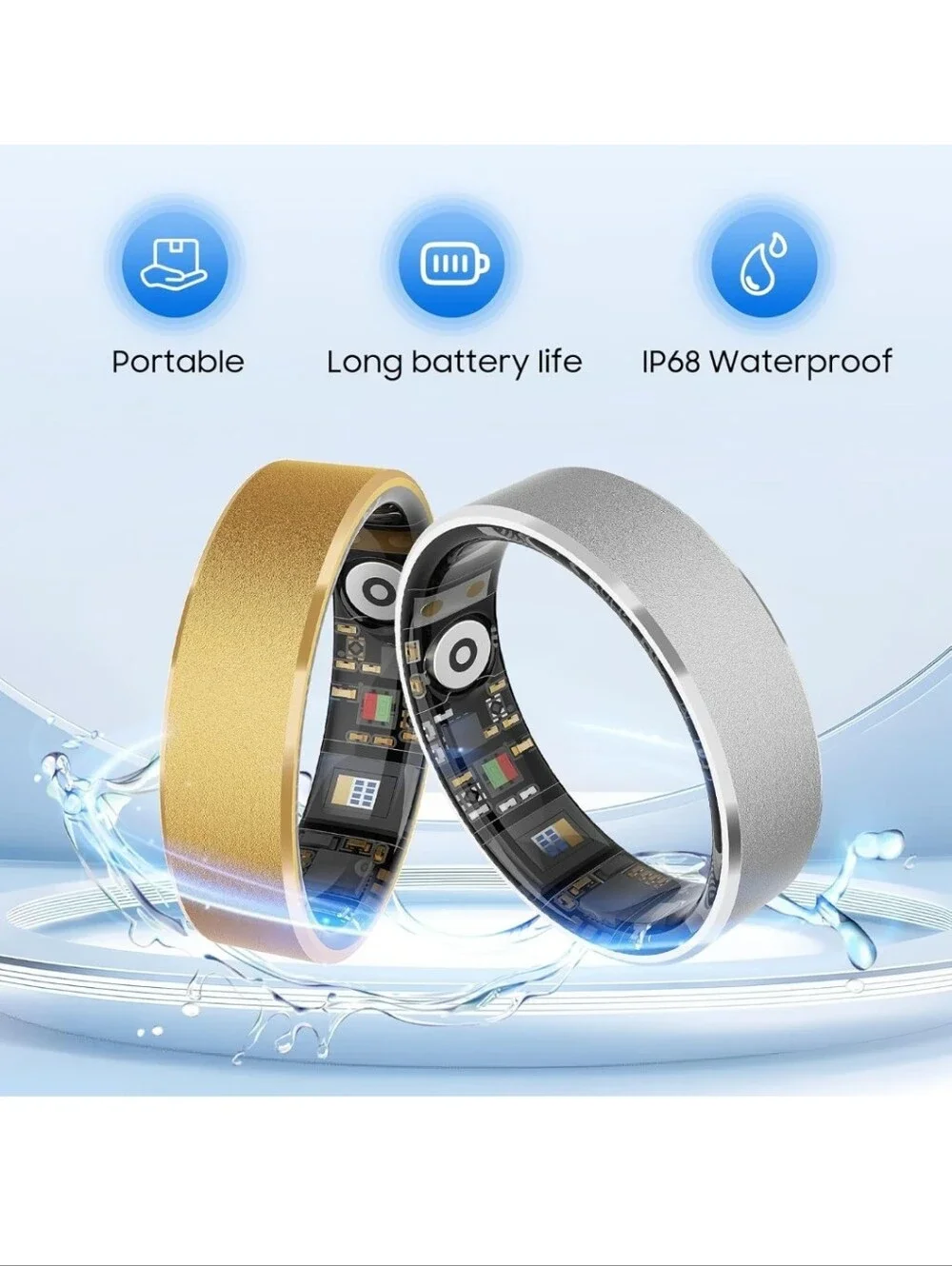 Silver Smart Ring with USB Charging Cable
